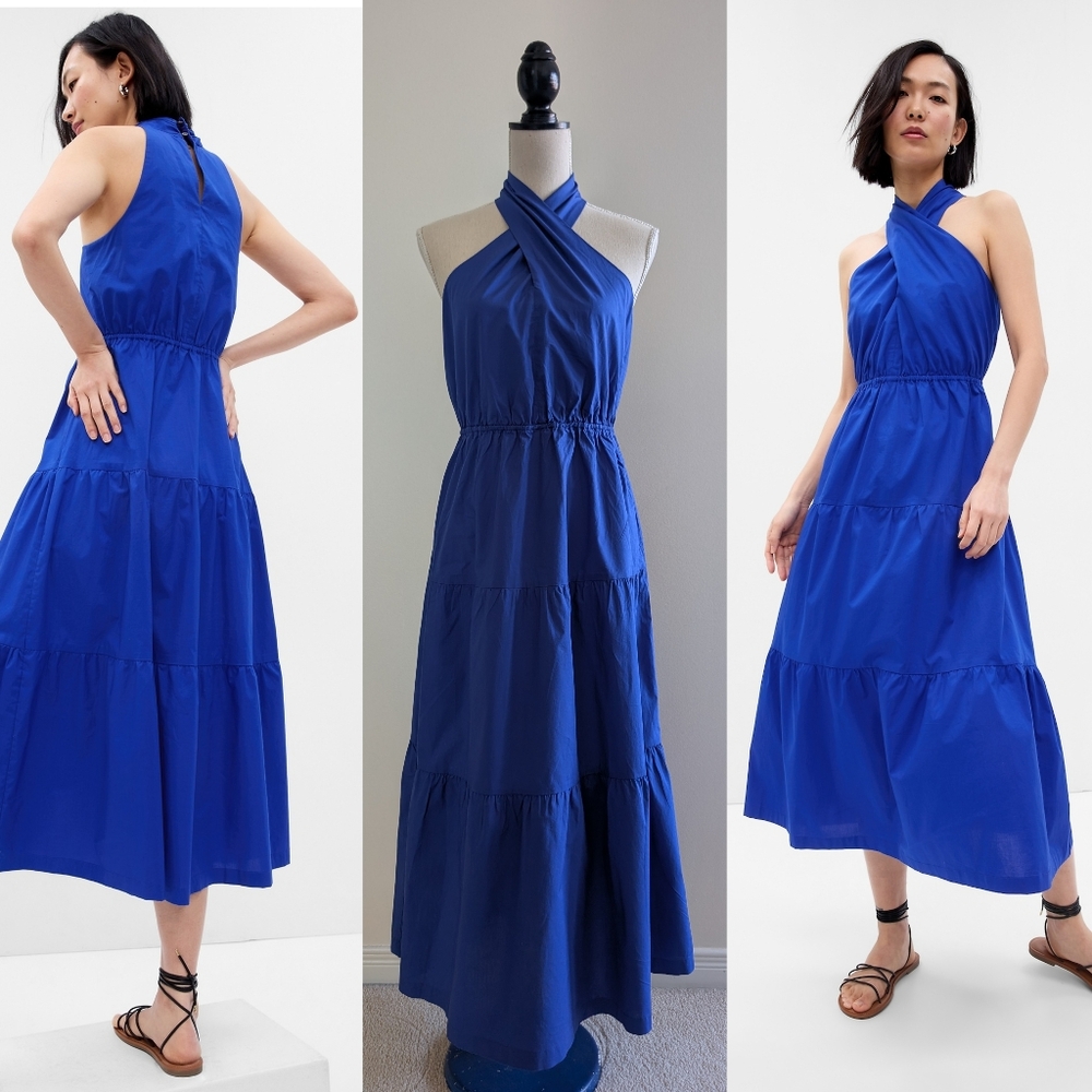 NWT Gap Cotton Halter Tiered Maxi Dress Sz S